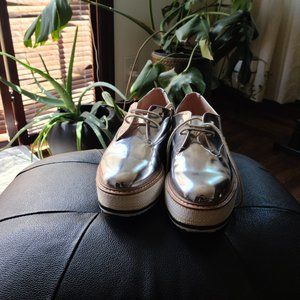 Zara Silver Stacked Platform Patent Leather Oxfords Loafers - sz 39